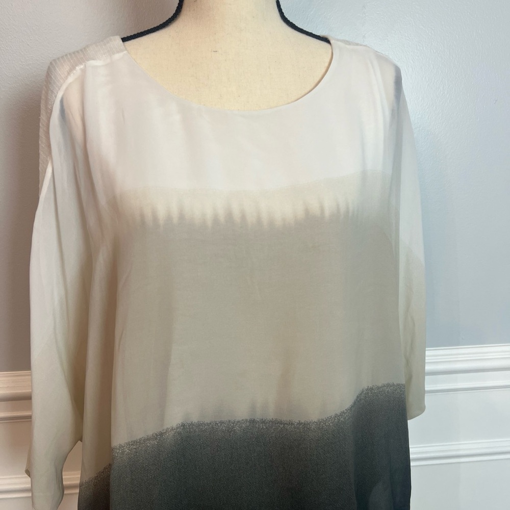 Alfani Gray And White Ombré Bat Sleeves Sheer Sequined Blouse Size Large